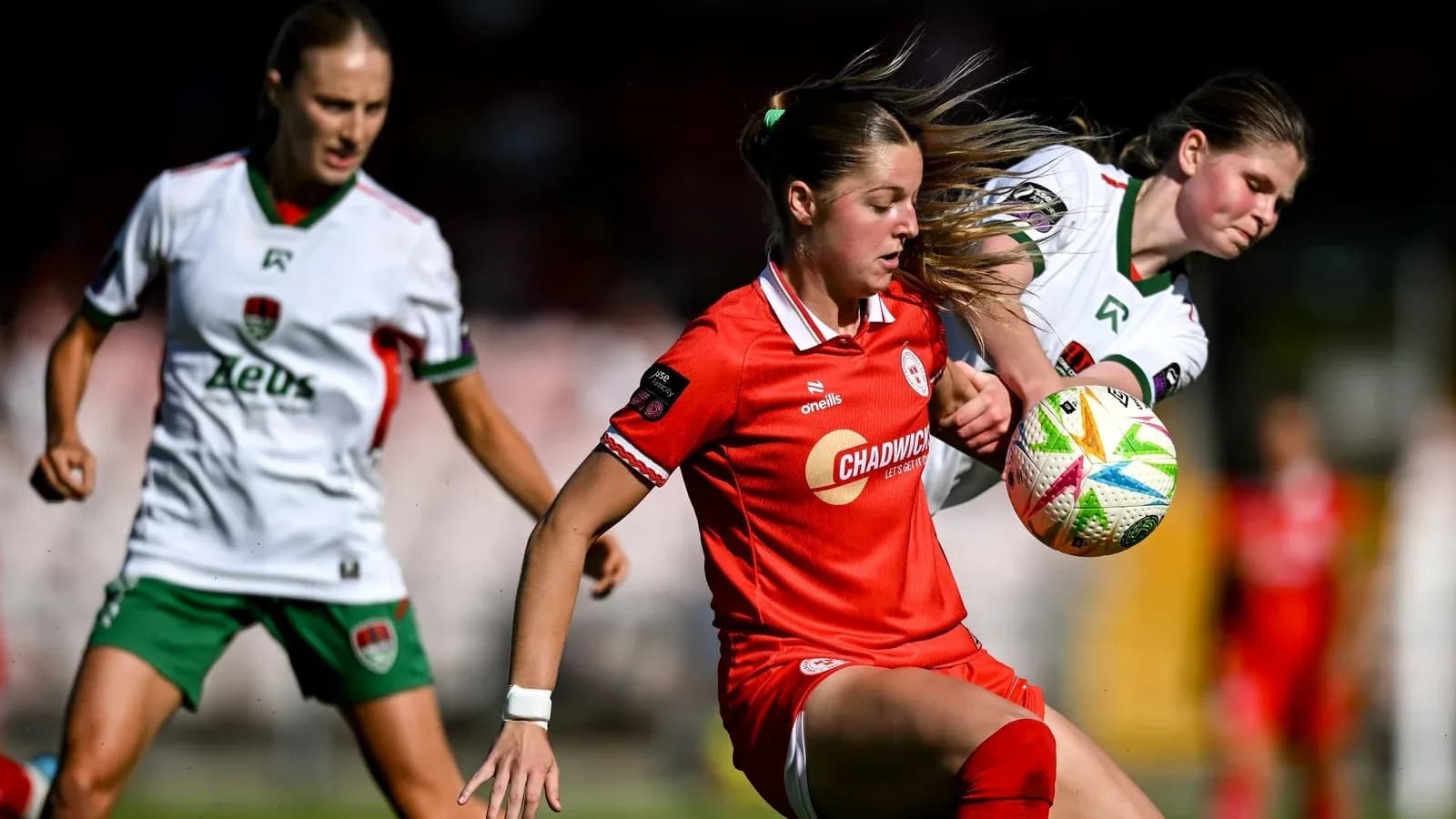 Players competing for the ball during a match