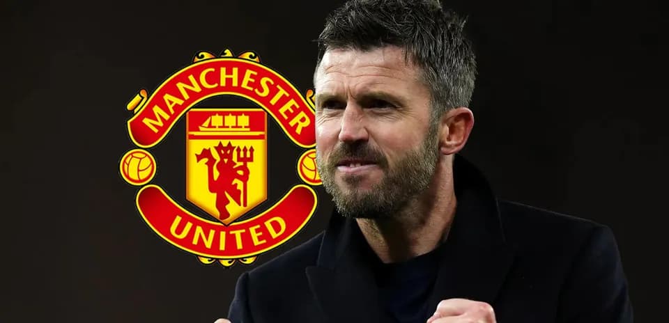 Manager celebrating in front of Manchester United logo