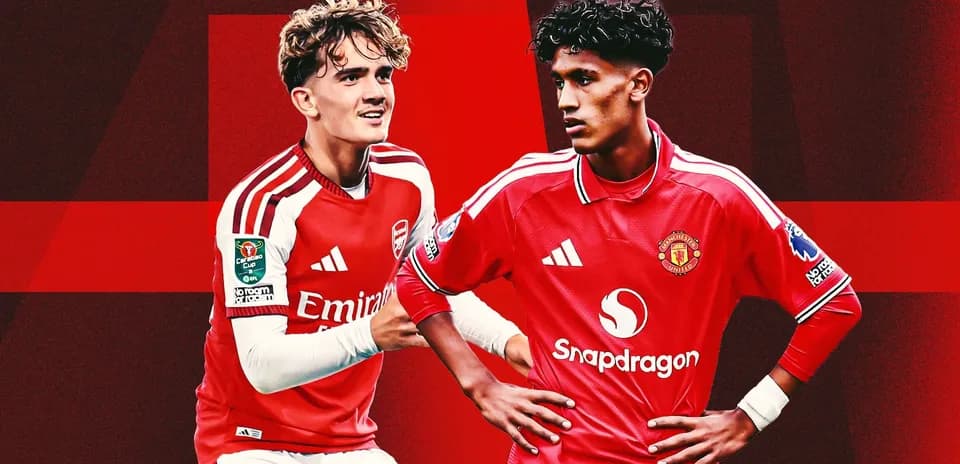 Two players in club kits: Arsenal and Manchester United