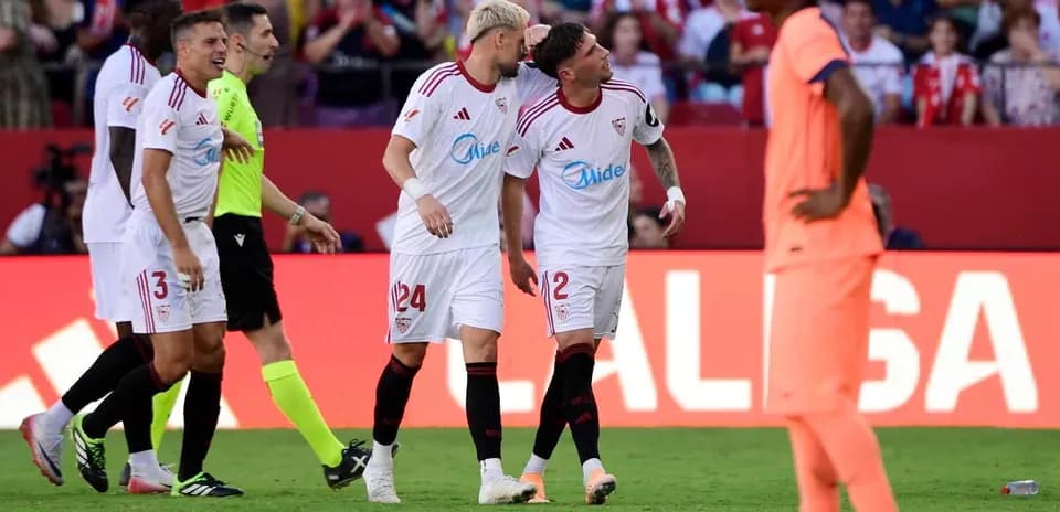 Sevilla players celebrating a goal during match