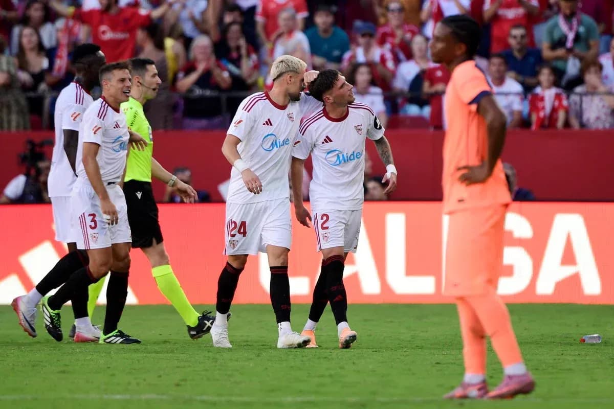 Sevilla players celebrating a goal during match