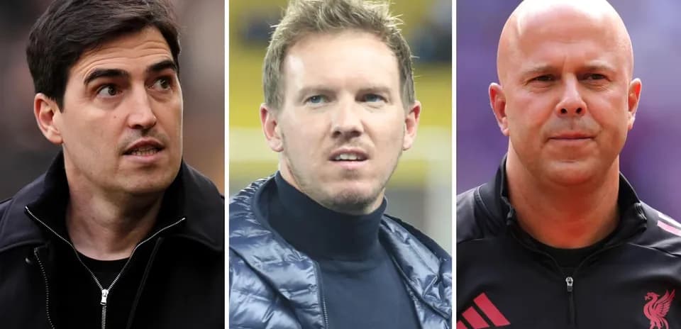 Three football managers posing for the camera