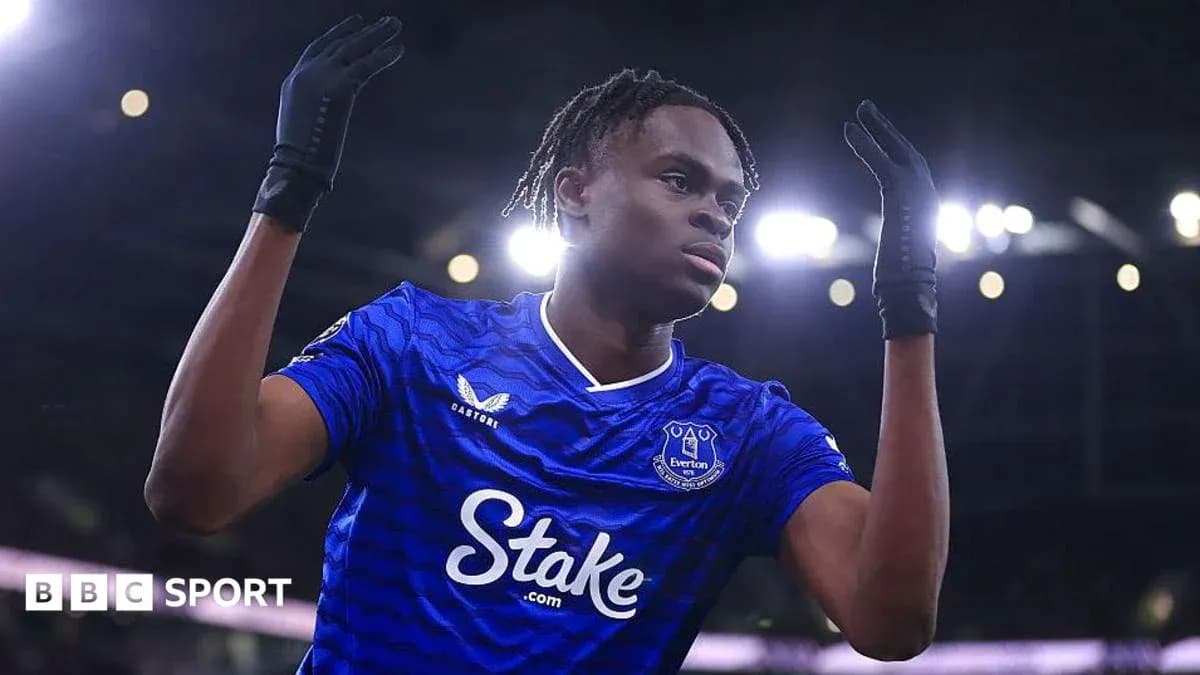 Player celebrating a goal in Everton kit