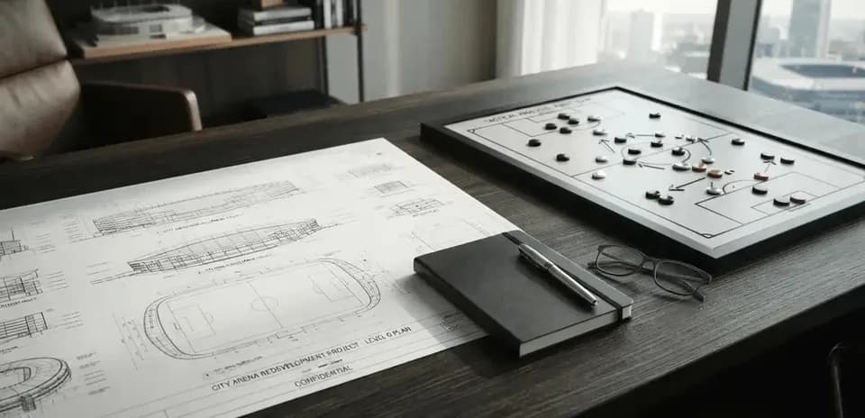 Tactical board and blueprints on a table