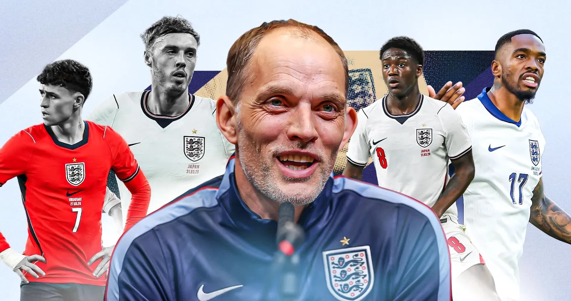 England national team players and coach in graphic