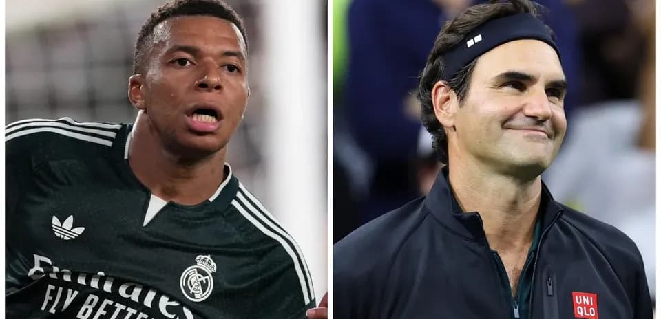 Kylian Mbappé and Roger Federer in separate frames