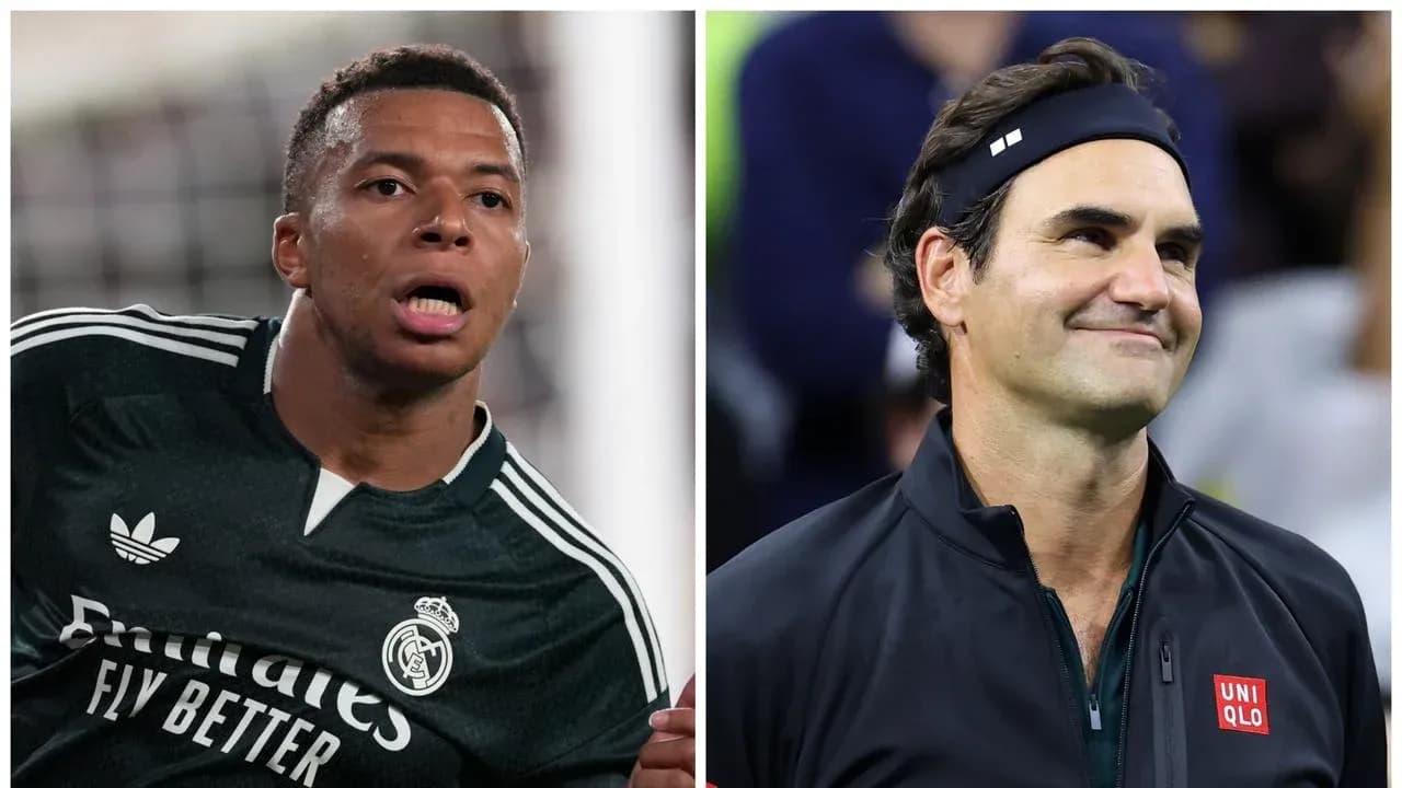 Kylian Mbappé and Roger Federer in separate frames