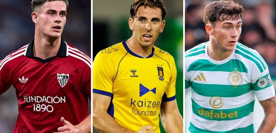 Three football players in team jerseys during match
