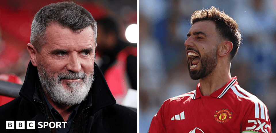 Roy Keane and Bruno Fernandes during match commentary