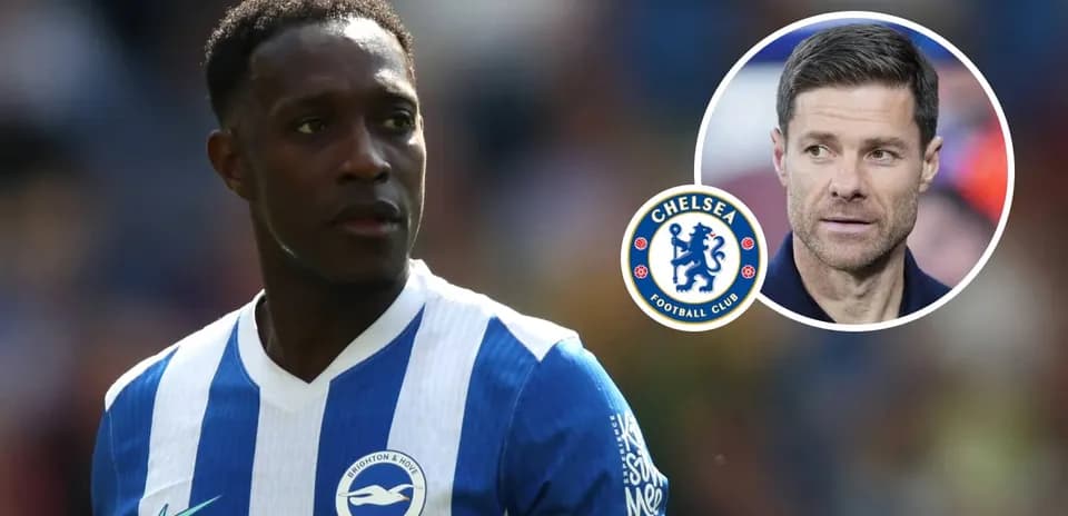 Brighton player in action with Chelsea logo overlay
