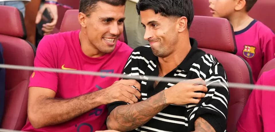 Two players interacting in stadium seats