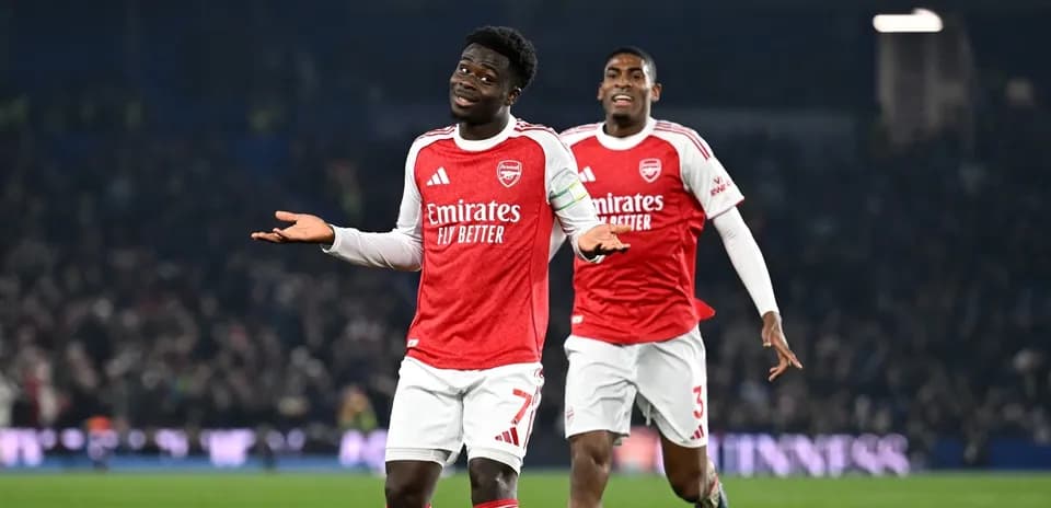 Bukayo Saka celebrating during Arsenal match