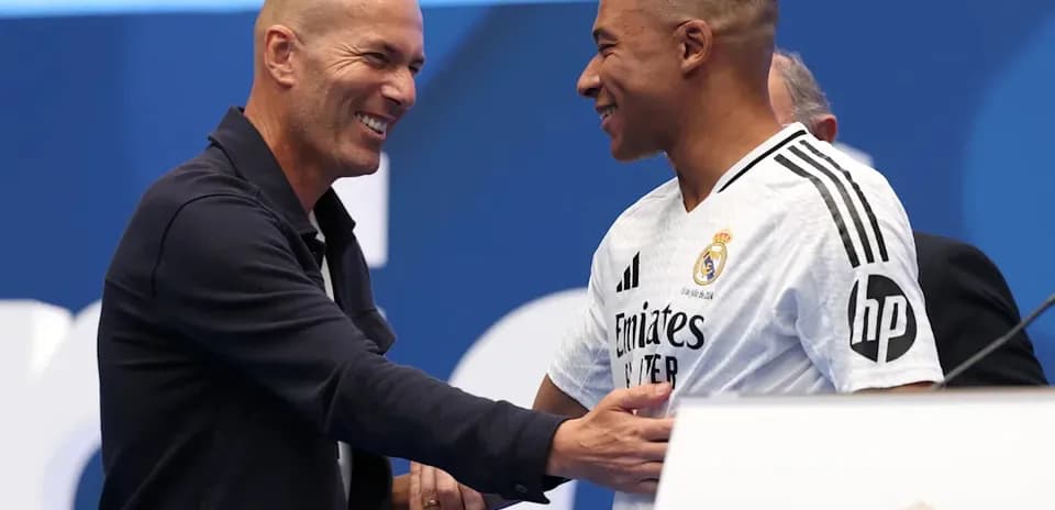 Zinedine Zidane and Kylian Mbappé at press event