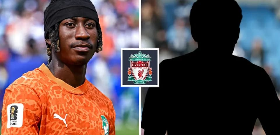 Player in orange kit with Liverpool logo backdrop