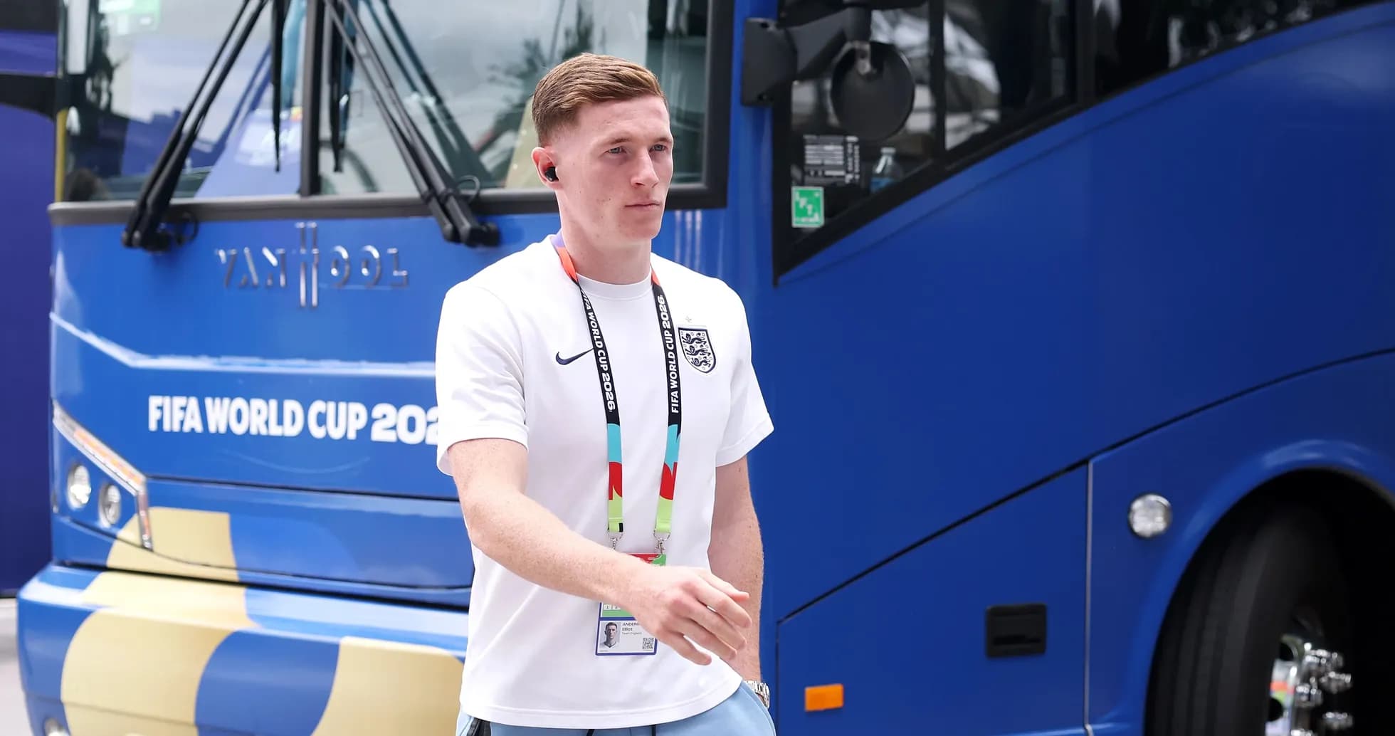 Player walking near team bus at FIFA World Cup