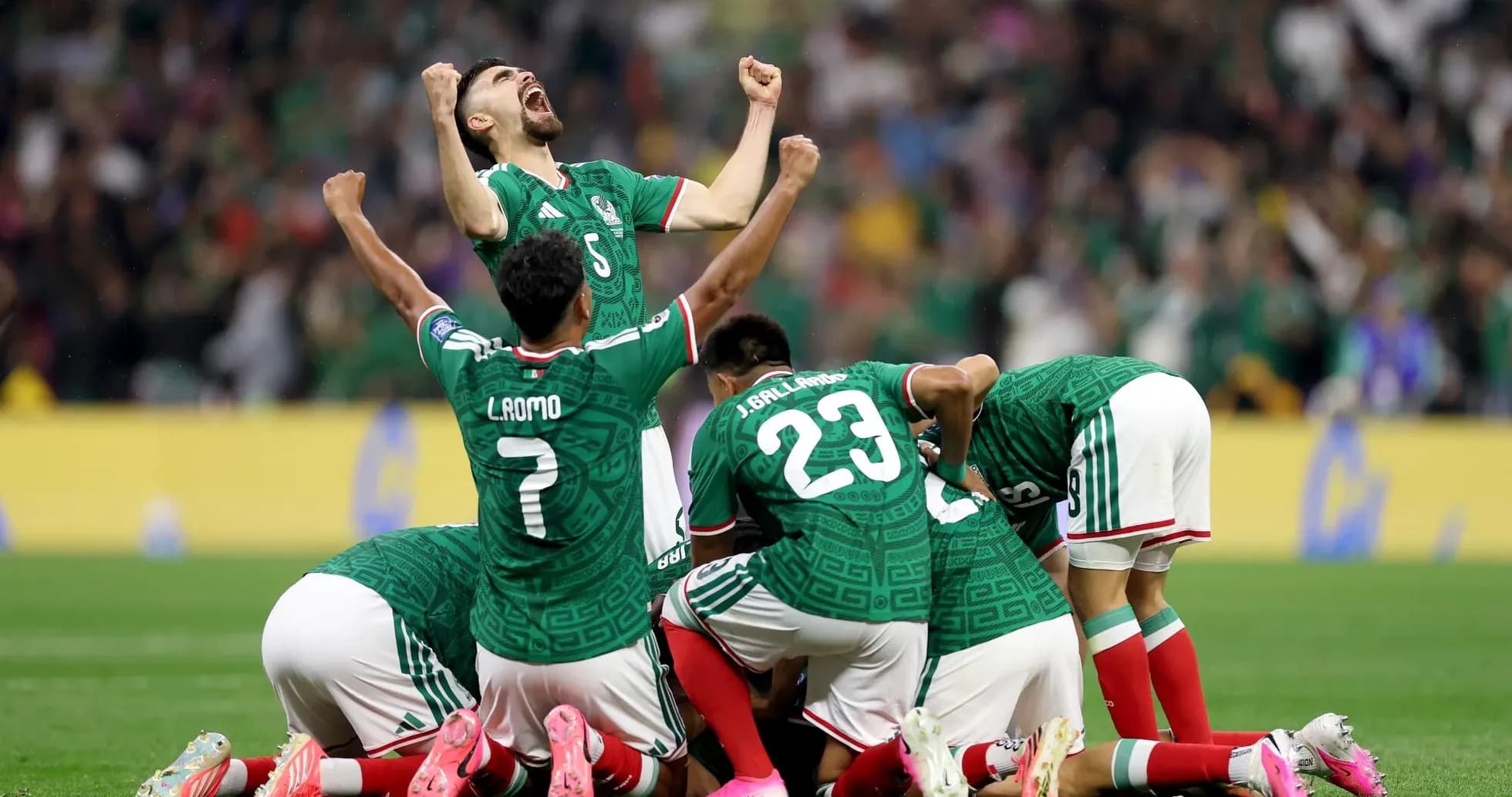 Mexican players celebrating a goal during match