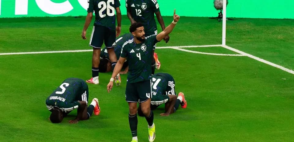 Saudi Arabia players celebrating during World Cup match