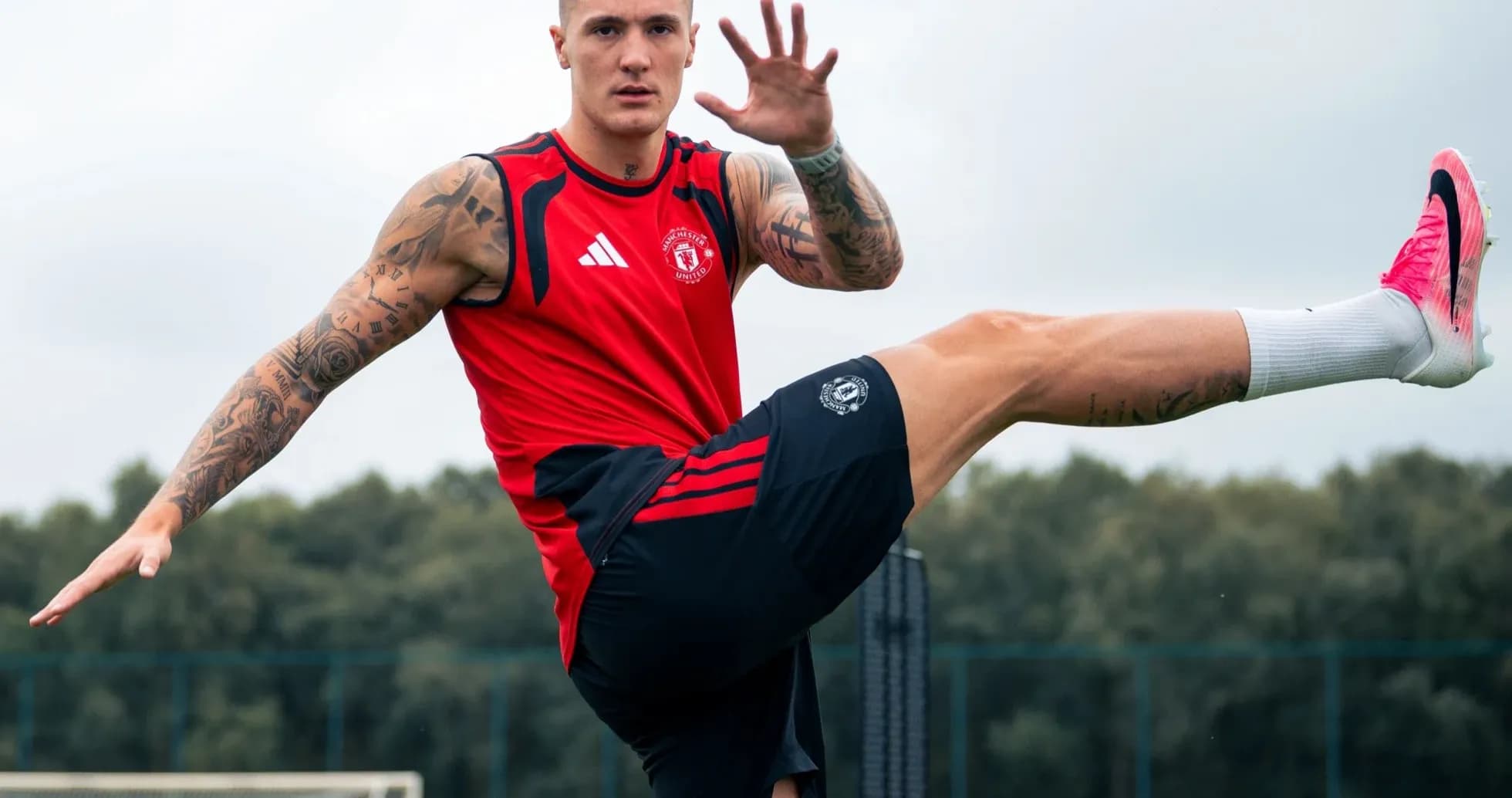 Player practicing kick during training session