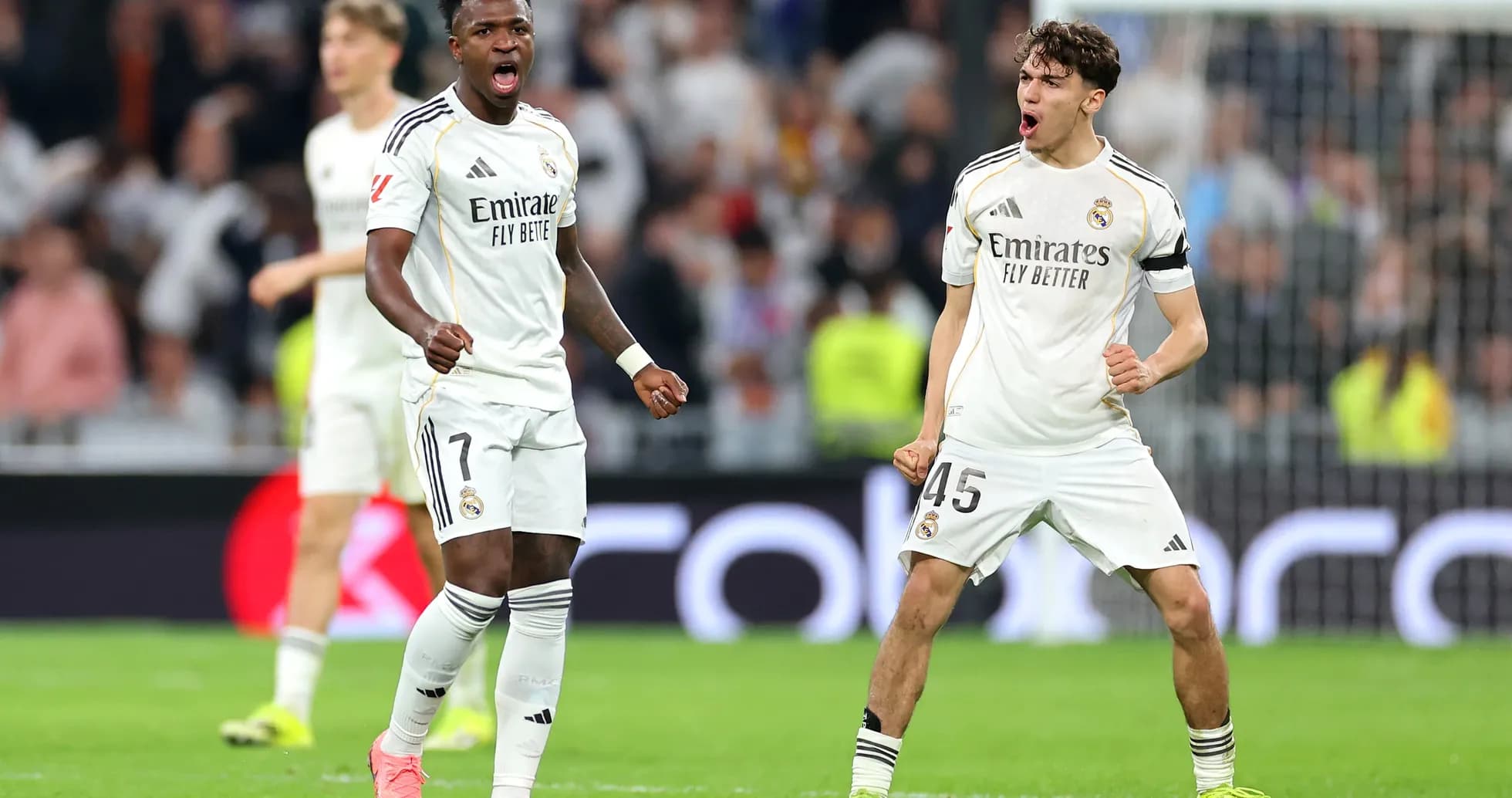 Real Madrid players celebrating during match