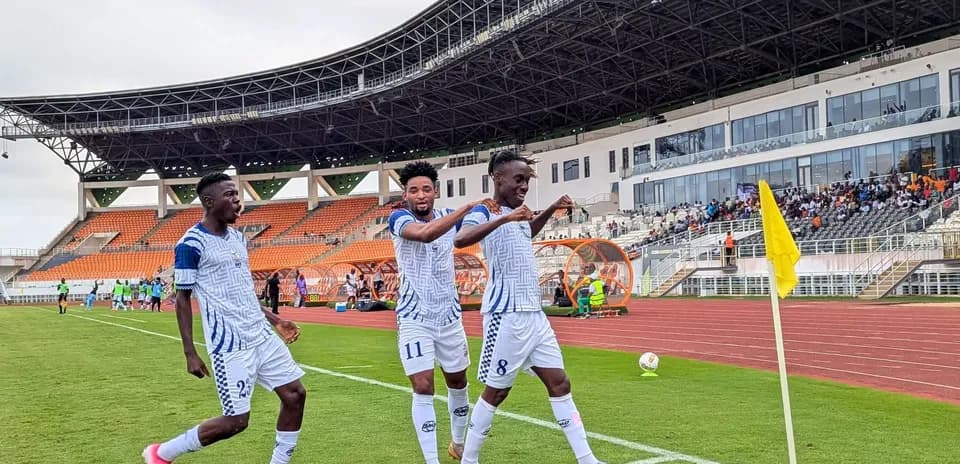 Players celebrating a goal during CAF match
