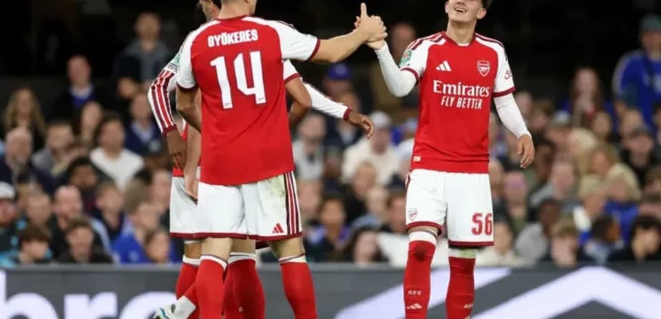 Arsenal players celebrating during a match