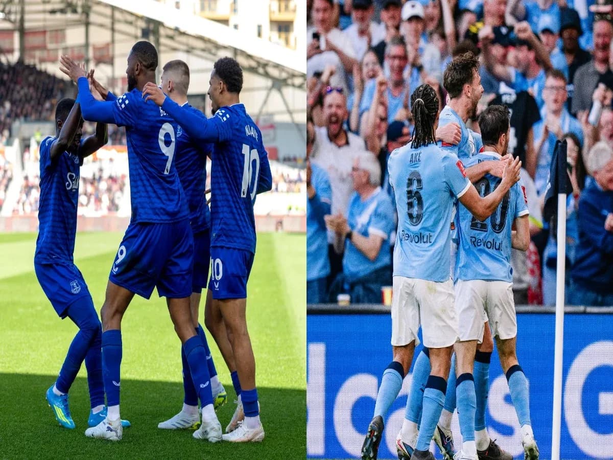 Everton and Manchester City players celebrating goals