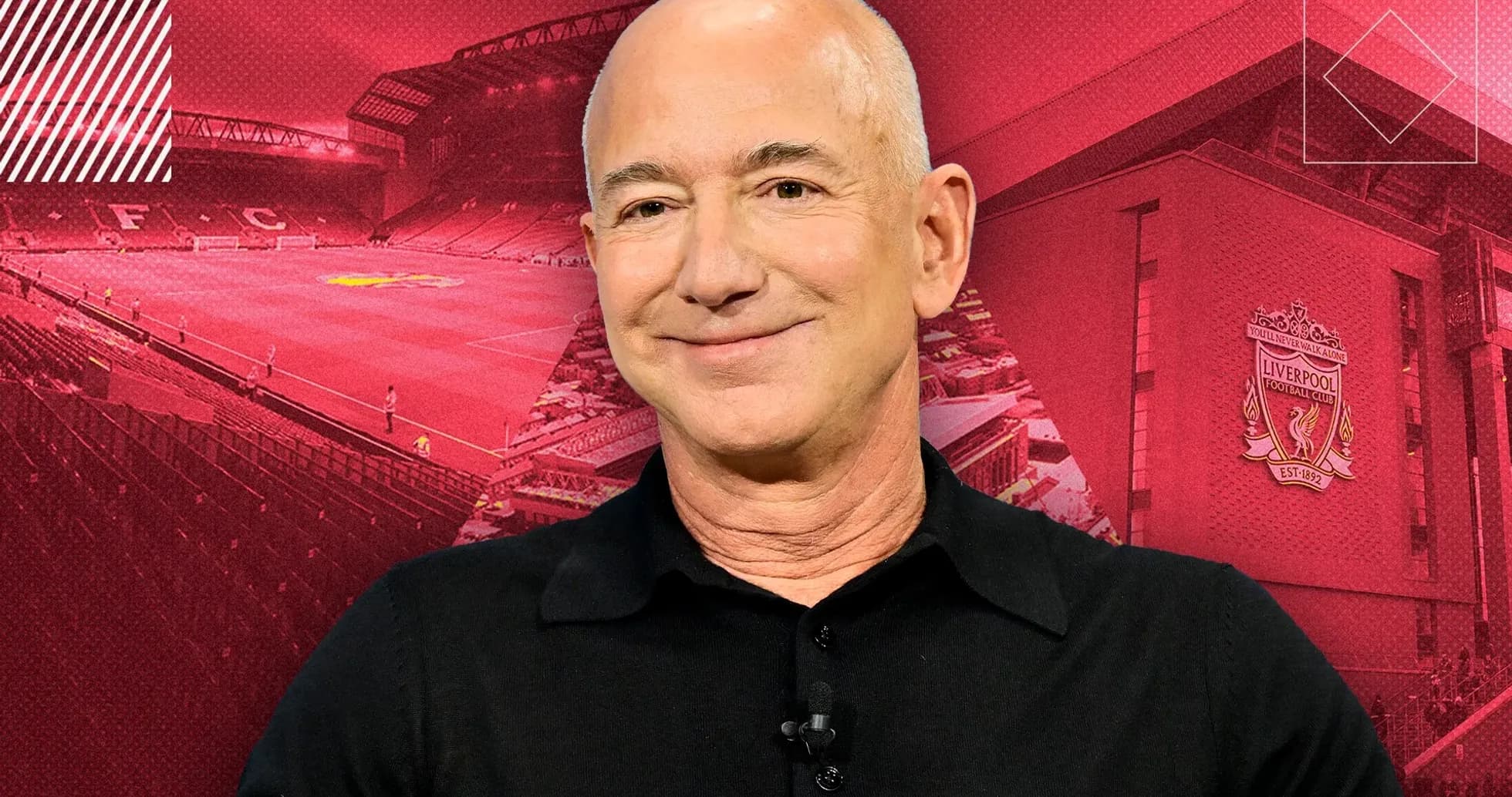 Person smiling in front of Liverpool FC stadium backdrop