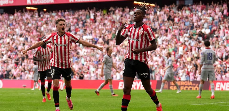 Athletic Club players celebrating a goal during match