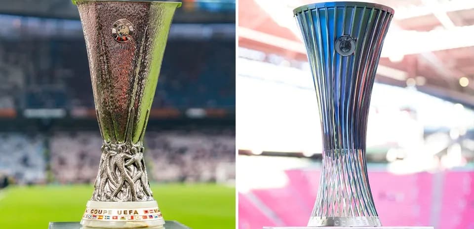 UEFA Europa League and Europa Conference League trophies