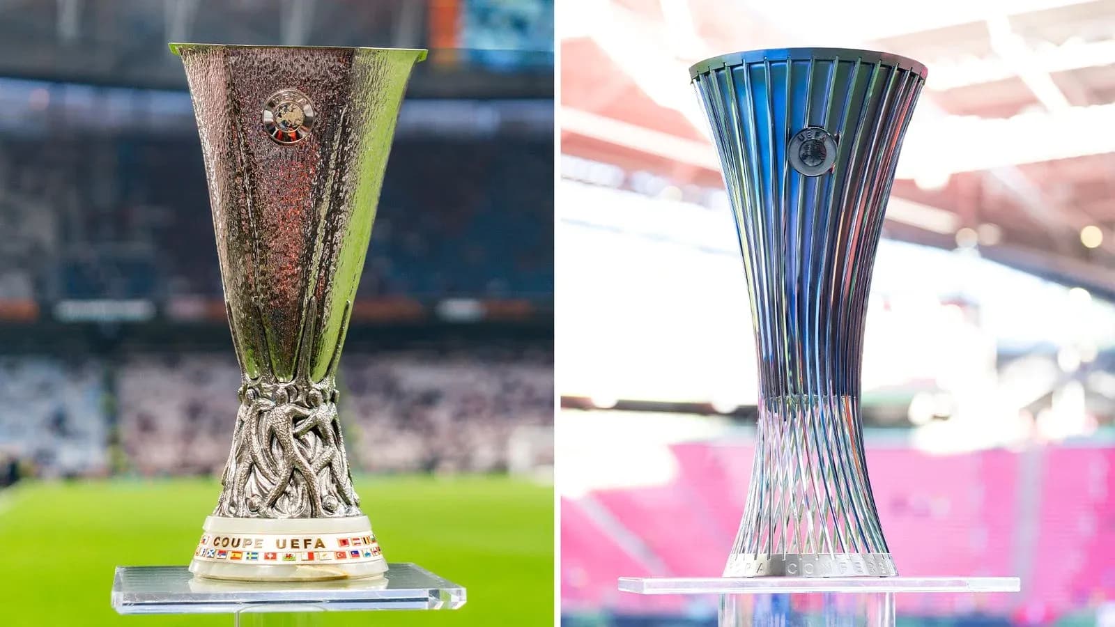 UEFA Europa League and Europa Conference League trophies