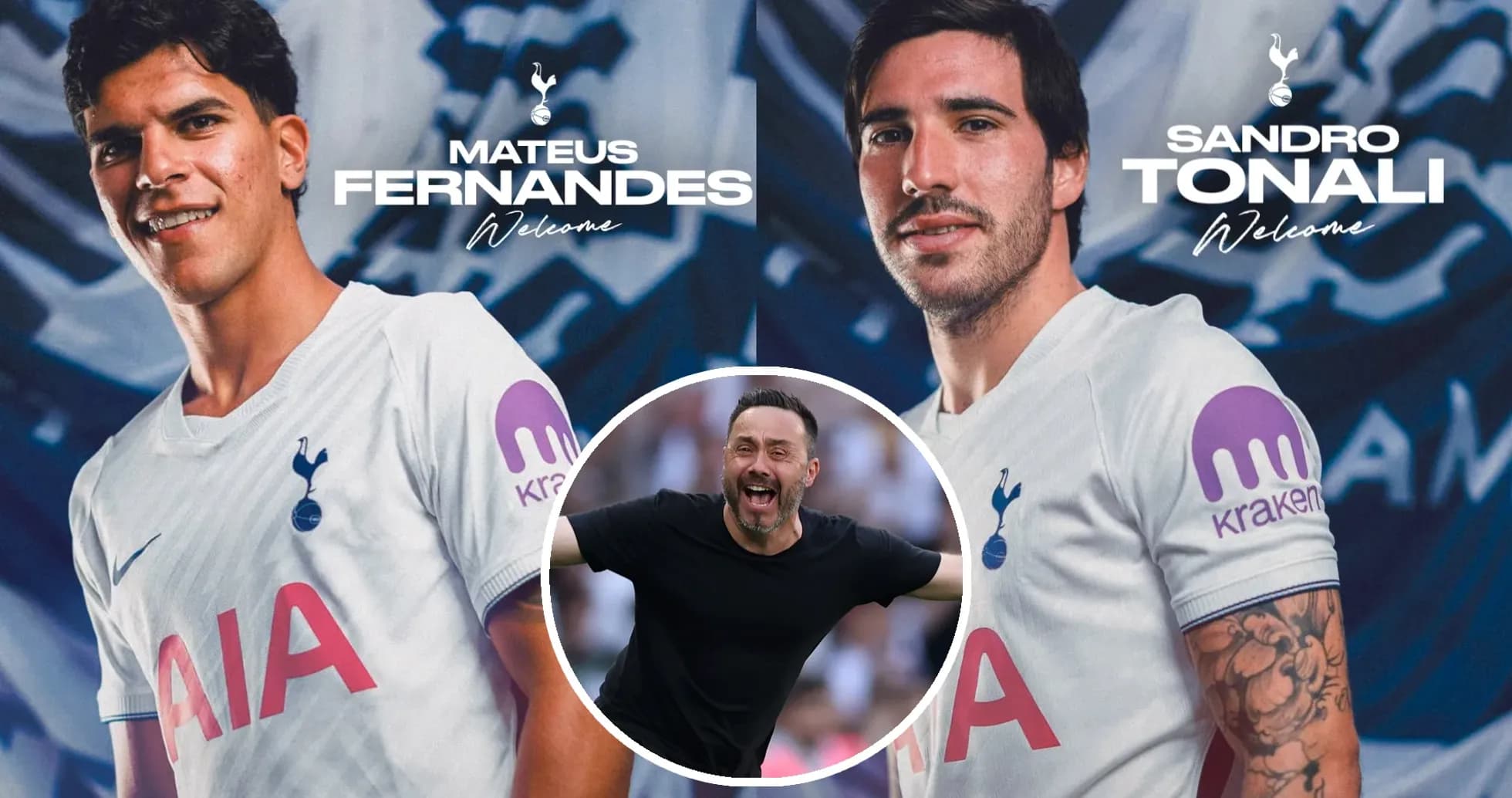 Mateus Fernandes and Sandro Tonali in Tottenham kits