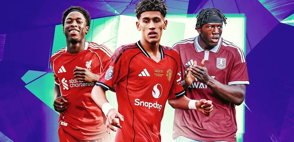 Three young football players in team kits