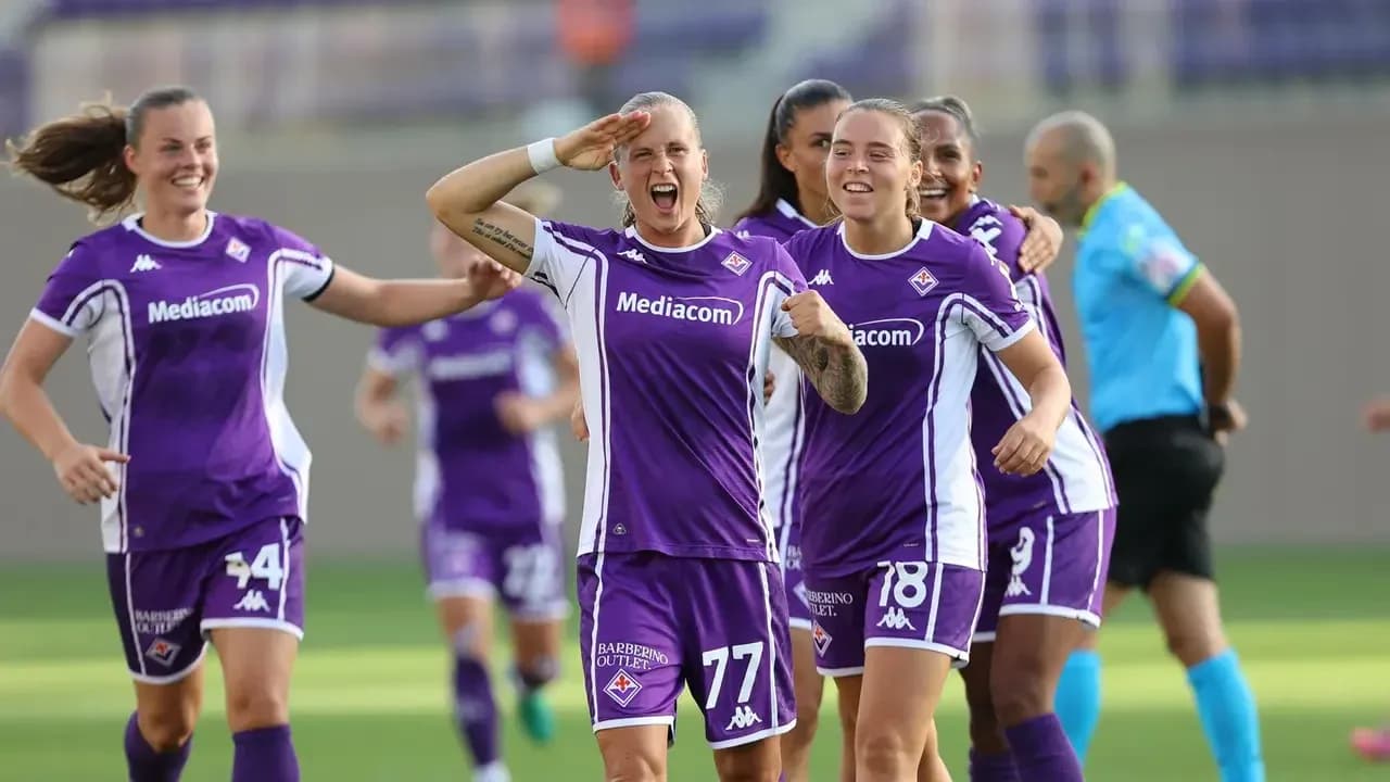 Fiorentina players celebrating during a match