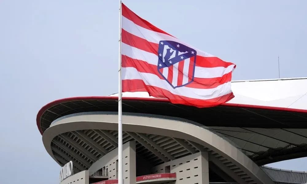 Atletico Madrid flag flying outside stadium