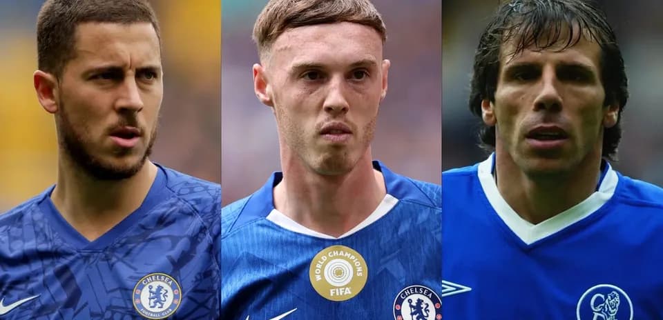 Three Chelsea players in blue jerseys facing forward