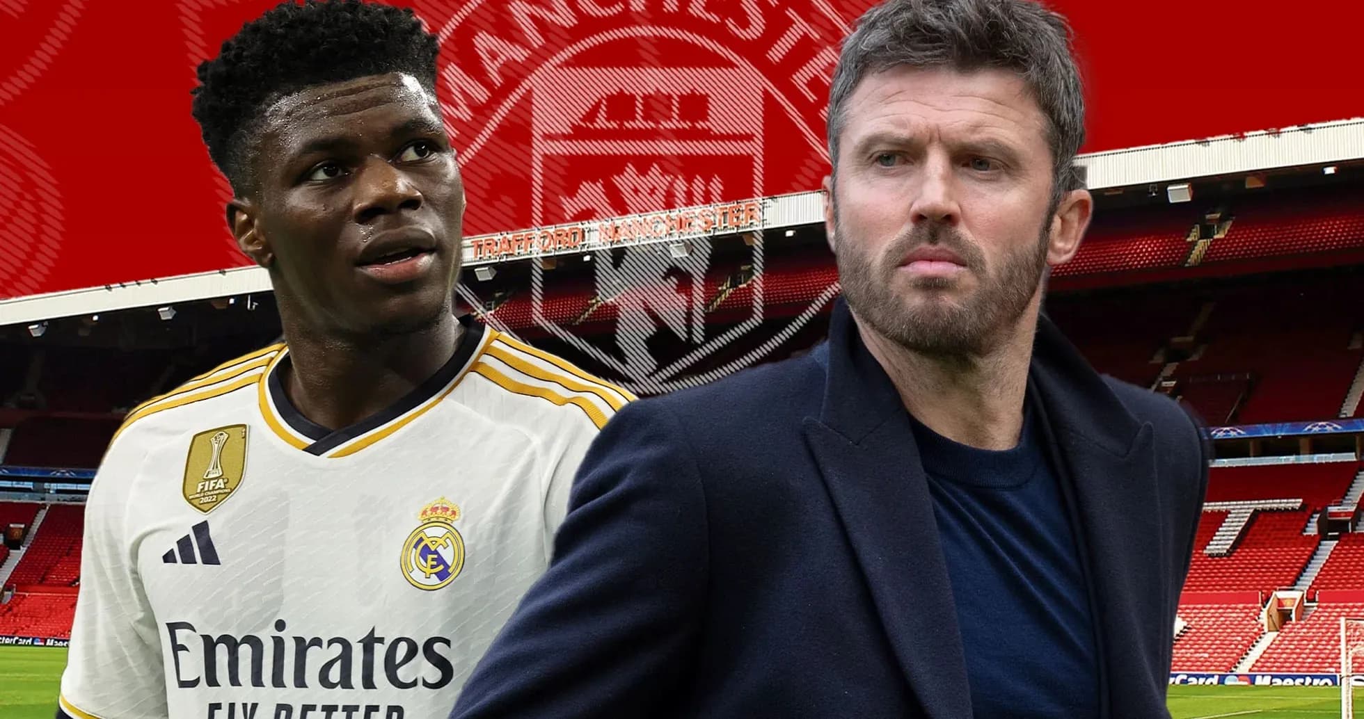 A player in Real Madrid kit and a coach at Old Trafford