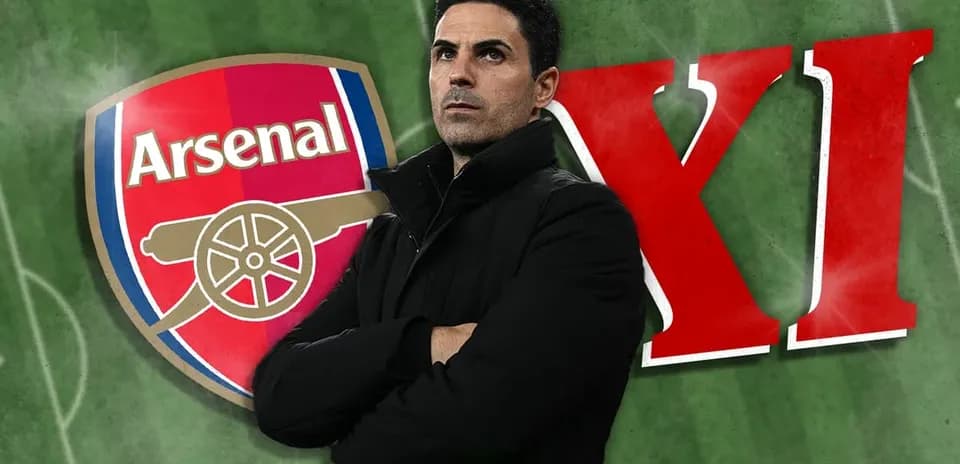 Arsenal manager with team logo and XI text