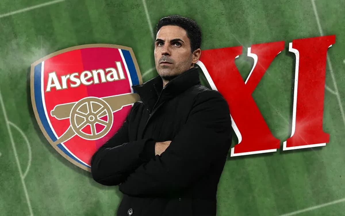 Arsenal manager with team logo and XI text