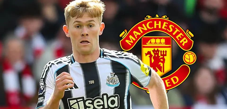 Newcastle United player running with Manchester United logo