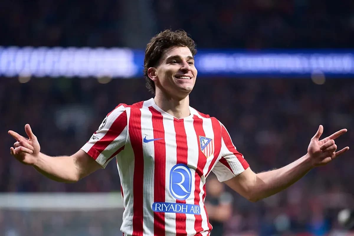 Player celebrating a goal in Atlético Madrid jersey