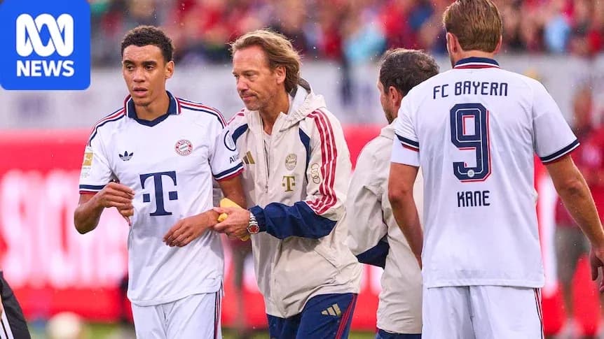 Bayern Munich players interacting during match substitution
