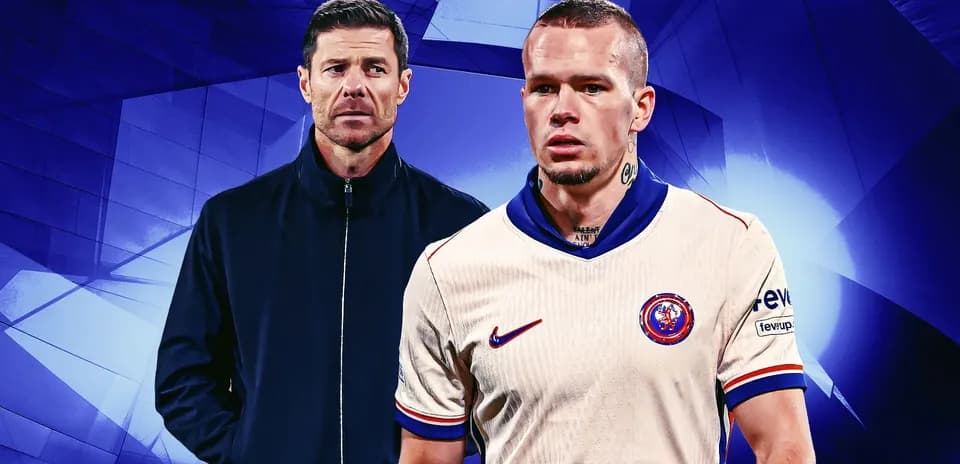 Coach and player in team uniforms on blue background