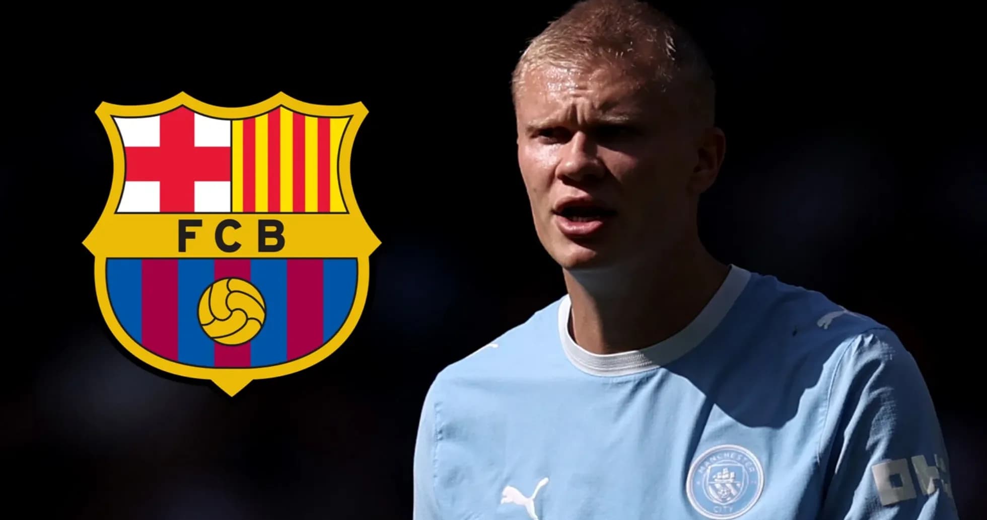 Football player with Barcelona logo in background