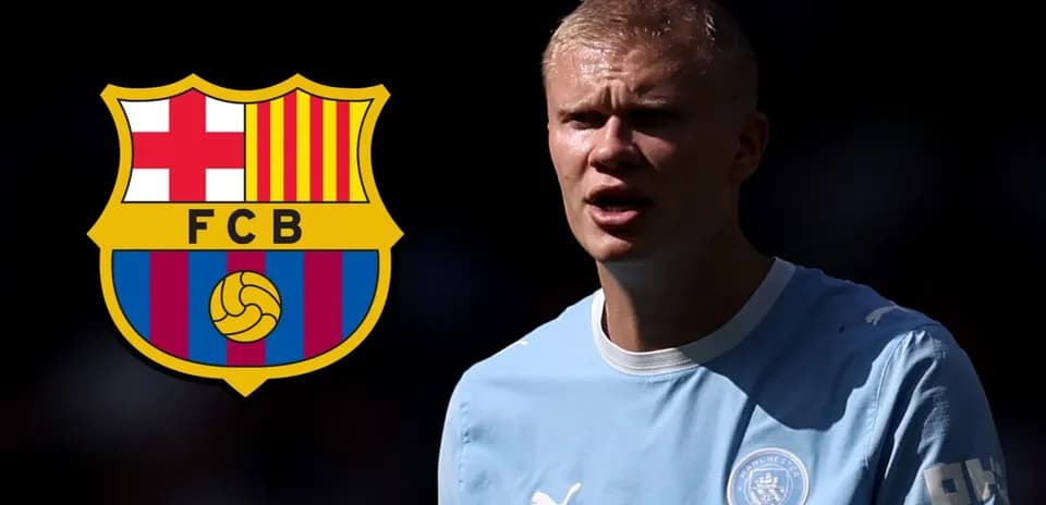 Football player with Barcelona logo in background