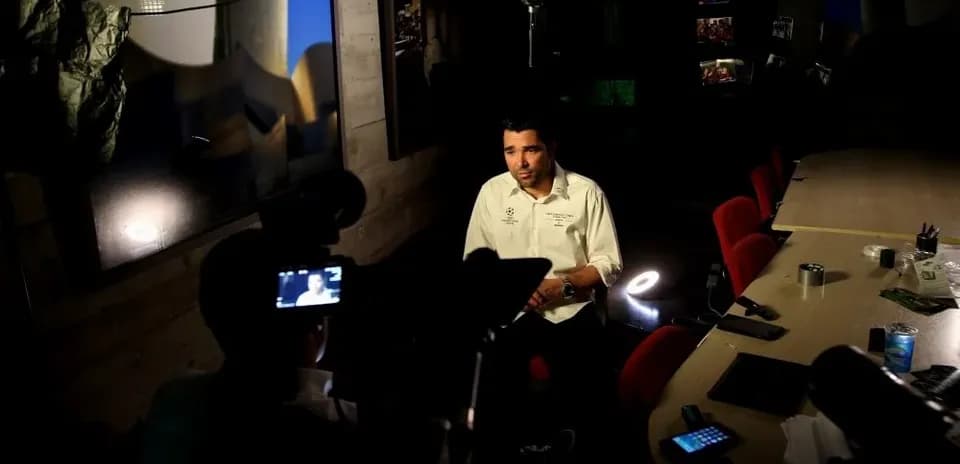 Person being interviewed at a table setup