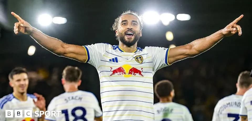 Player celebrating after scoring a goal for Leeds United