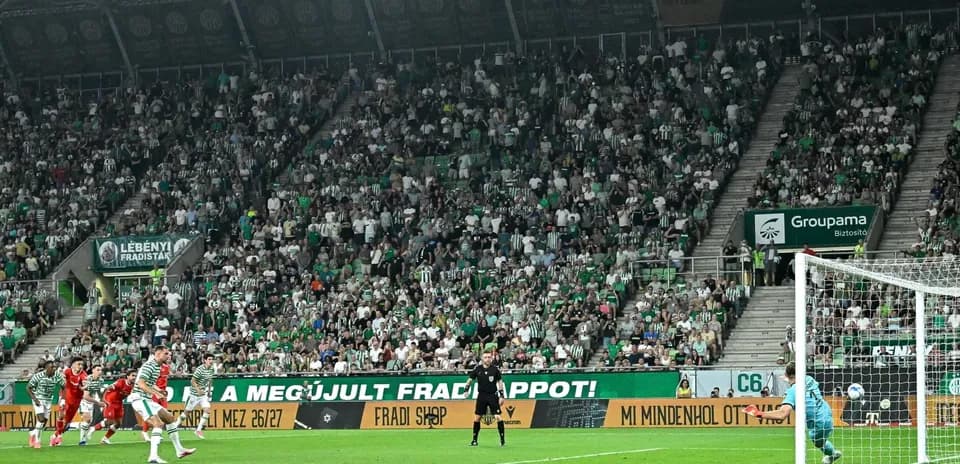 Penalty kick taken during Ferencvarosi TC match
