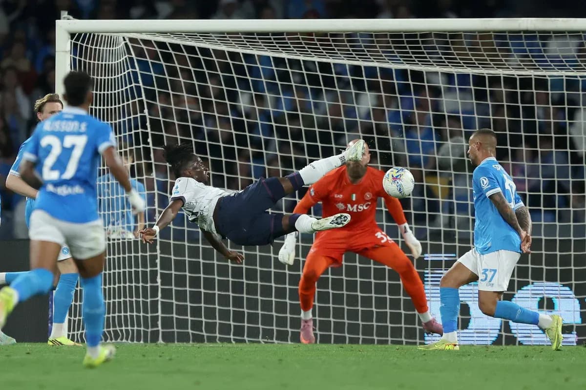 Player attempting a bicycle kick during match