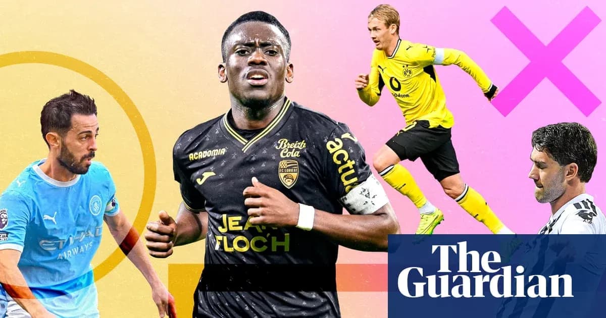 Four soccer players from different teams in action
