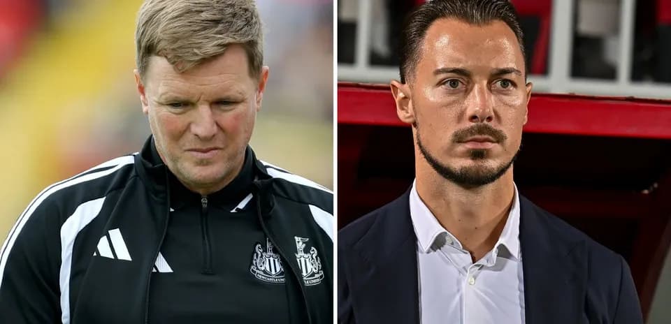 Two football managers on opposite sides of the image